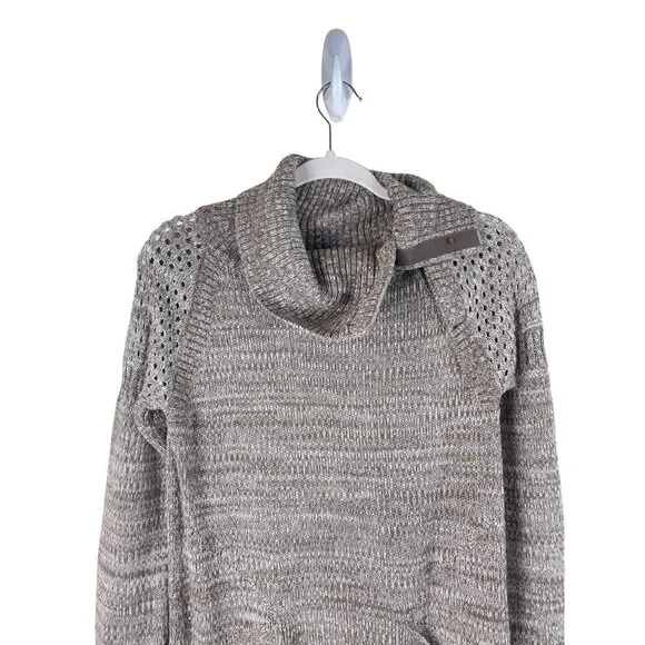 Prana Cowl Neck Archer Sweater Dress Pockets Organic Cotton Wool Blend Neutral - Picture 2 of 10